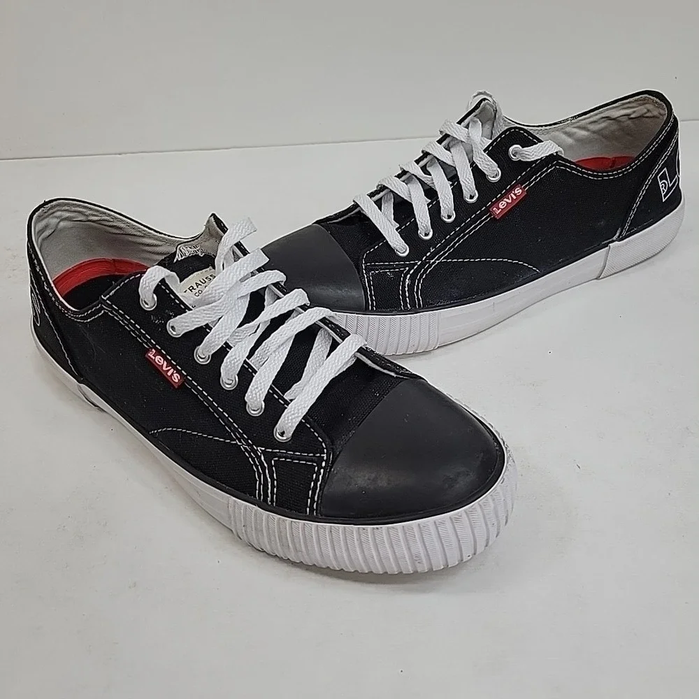 Levis Women's Size 8.5 Logo Sneakers Canvas Low-Top Shoes‎ Black/White